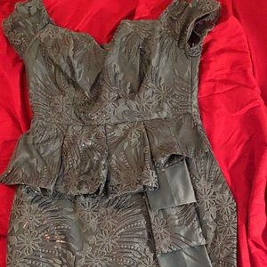 Dark Green Peplum (Ankara) MIDI Dress